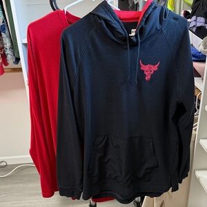 The Rock hoodie and red long sleeve